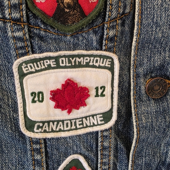 Hudson's Bay Company XS Vintage Y2K Olympics Patchwork Collectible Jean Jacket - Picture 6 of 14